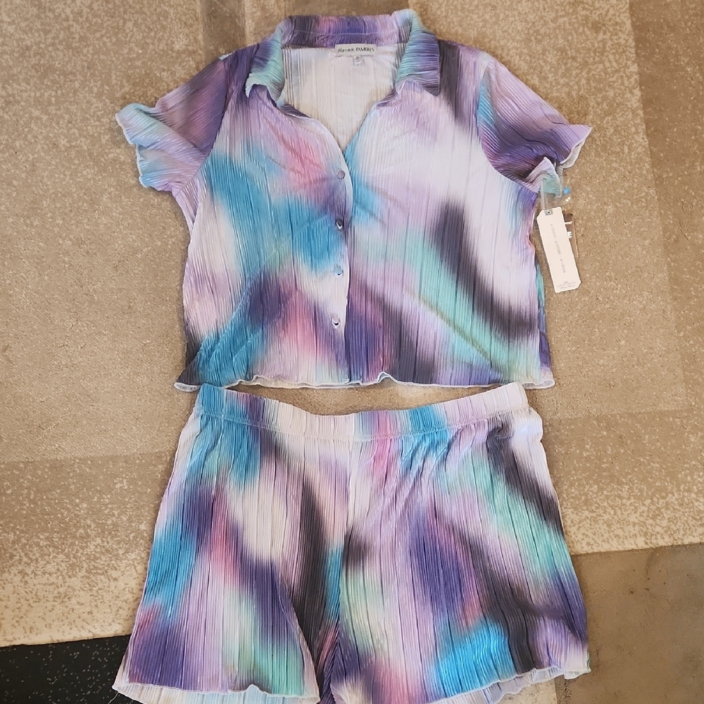 Almost Famous Plisse Tie-Dye Two-Piece Set